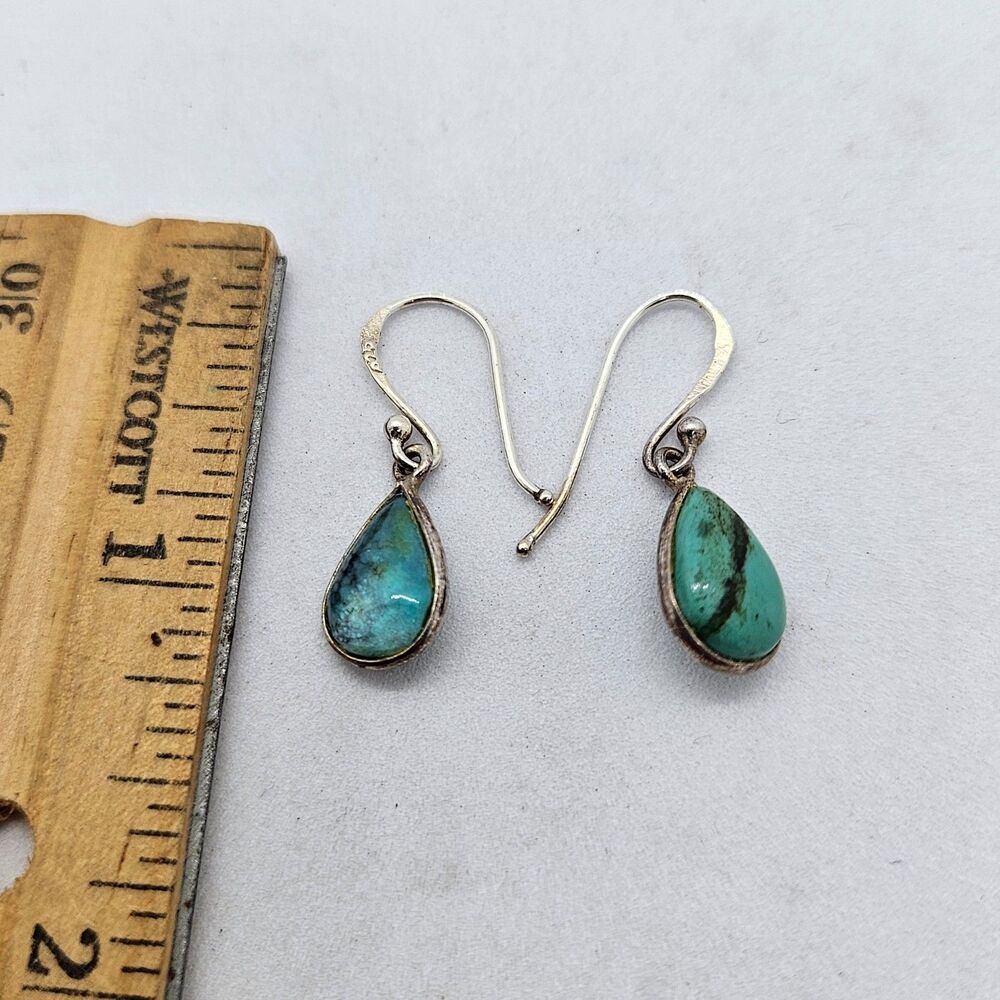 Sterling Silver and Torquoise Teardrop Dangle Earrings 925